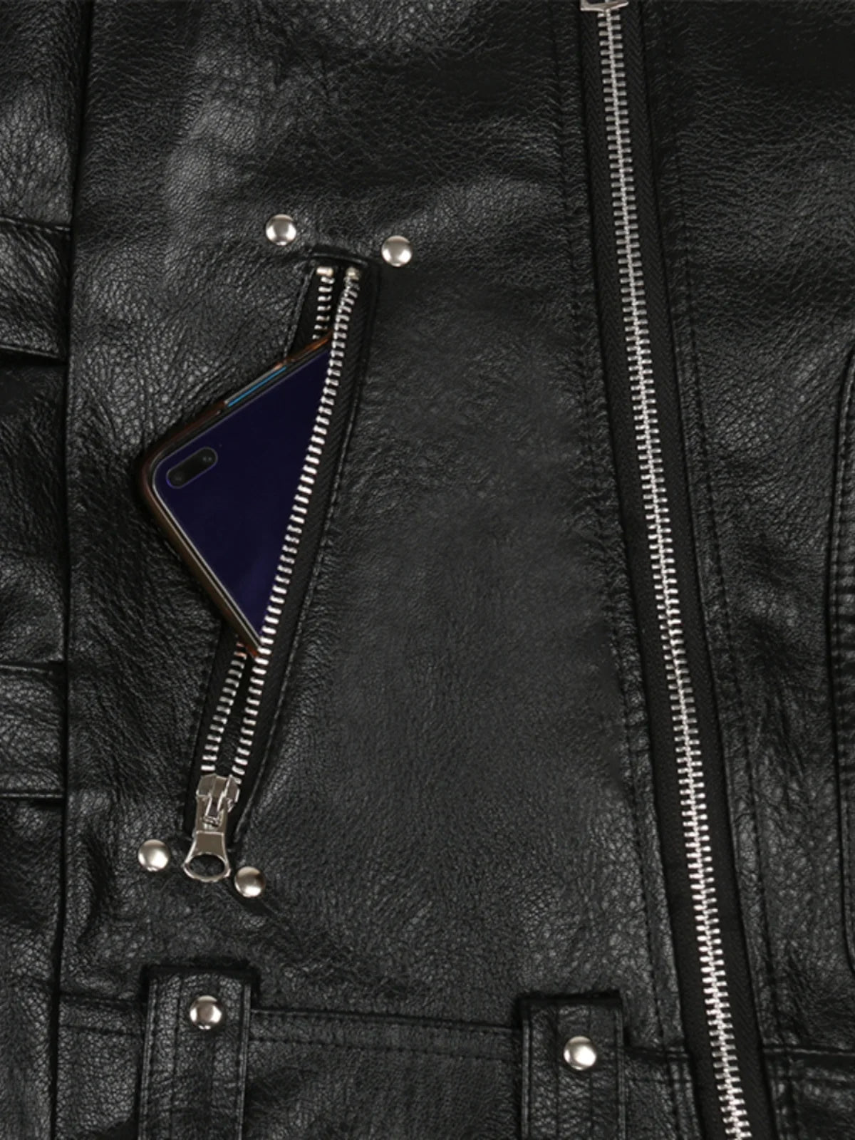 Nerazzurri Black Motorcycle PU Leather Vest Riding Suit Cool Stylish Boyfriend Style Commuter Wind with Pockets Regular Fit
