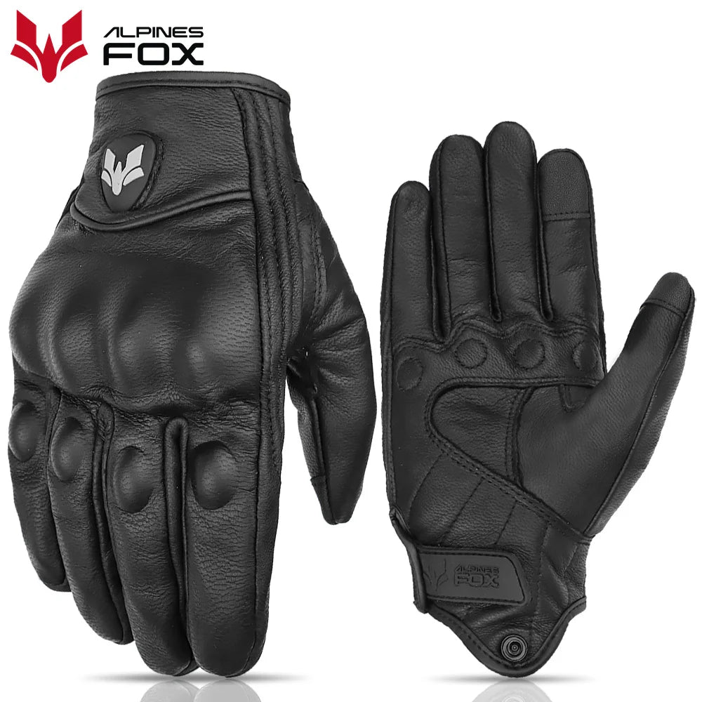 Retro Motorcycle Gloves Real Leather Full Finger Black Yellow Men Women Protective Gear Motorbike Glove Touch Screen Guante Moto