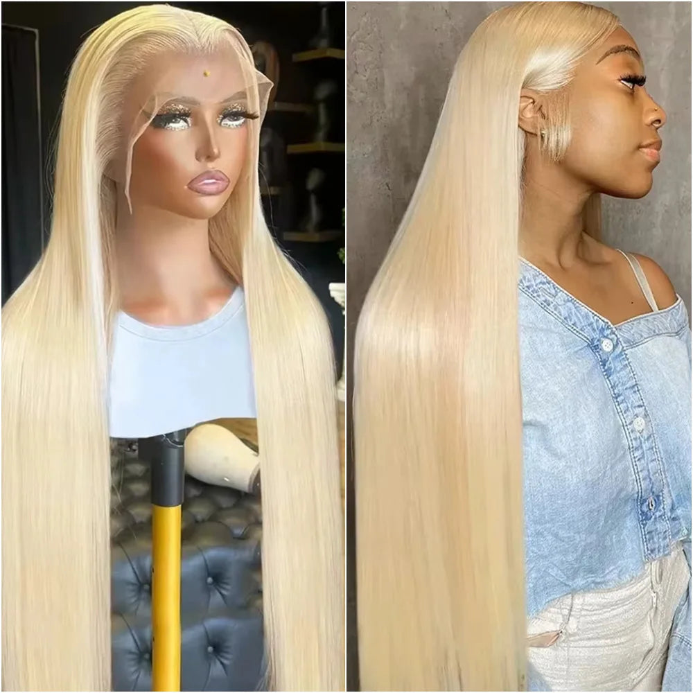 200% 40 In 613 Colored Bone Straight 13x6 HD Lace Frontal Human Hair Wigs 13x4 Transparent Lace Front Honey Blonde Wig For Women