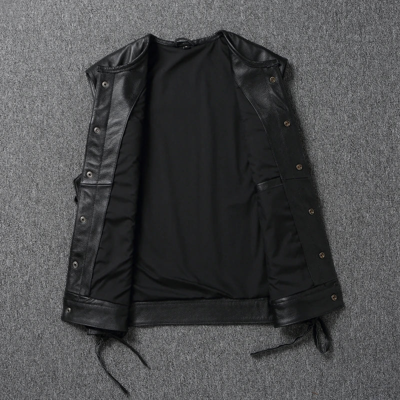 Harley Motorcycle Leather Vest Men's Sleeveless Riding Jacket Biker Vest Top Layer Cowhide Youth Casual Fashion Workwear Style