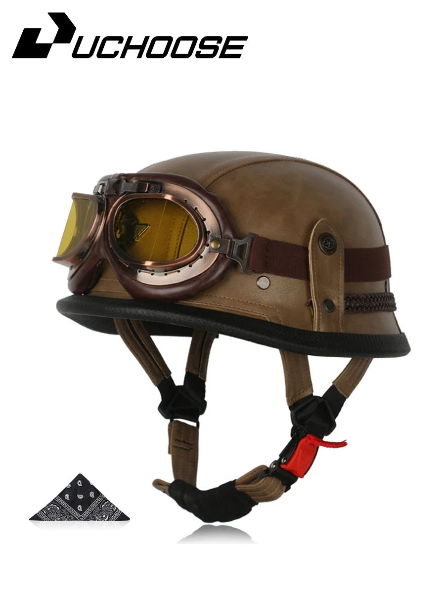 Motorcycle Half Helmet German Leather Vintage Helmet Casco Moto Motorcycle Open Face Helmet Biker Pilot