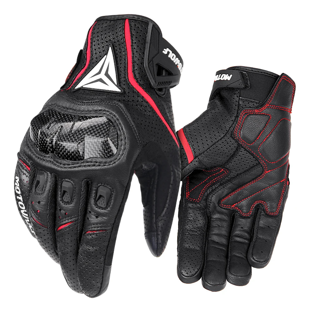 Men Carbon Fiber Motorcycle Gloves Cowhide Leather Moto Motorbike Motocross Gloves Anti-slip Protective Gear
