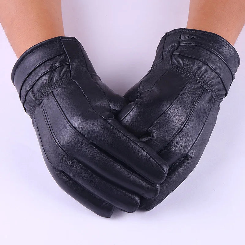 Leather Gloves Men Women Fleece Lined Warm Thin & Thickened Cotton Gloves for Motorcycle Riding Autumn Winter Wholesale