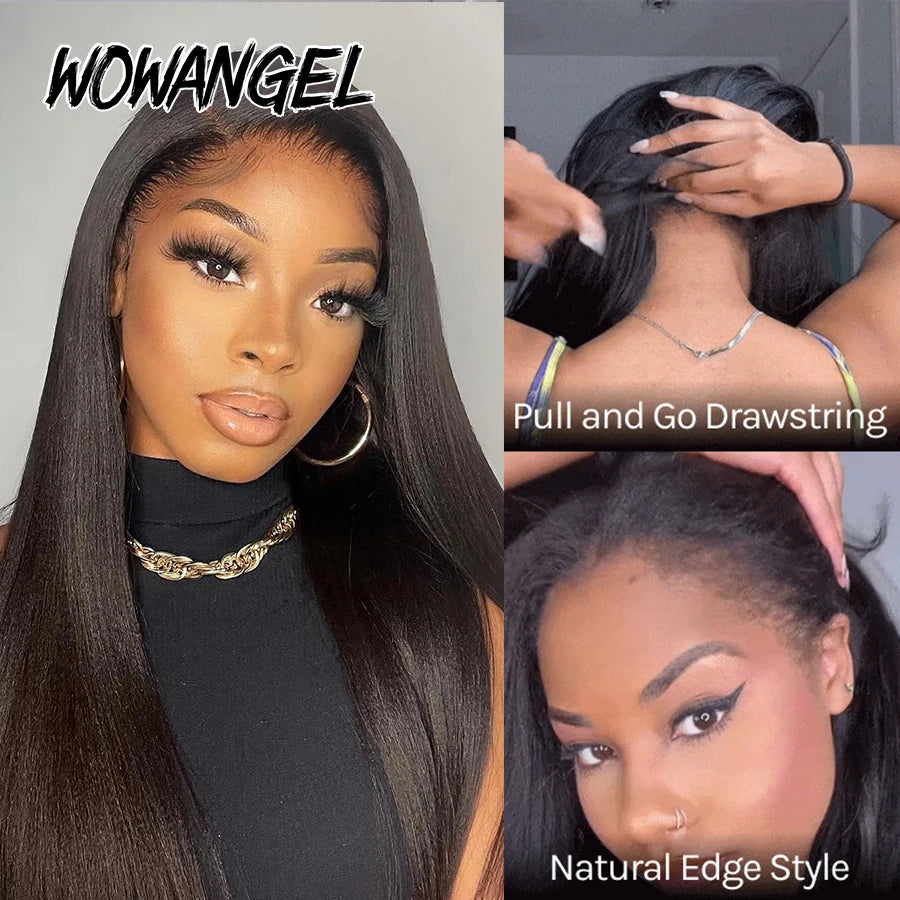 250% Light Yaki Half Wigs Human Hair Invisible Hairline Wear Go Glueless Wigs Yaki Straight 3 In 1 Flip Over Wig Quick Install