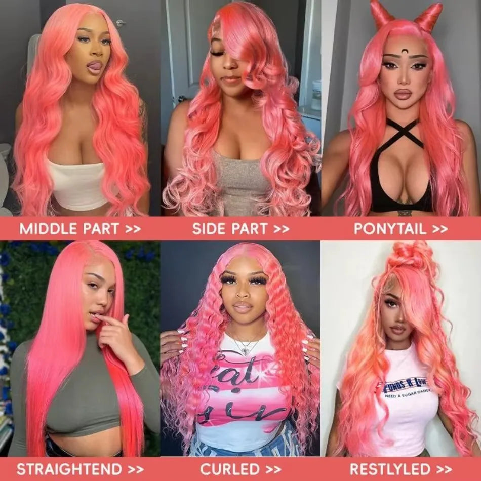Pink Human Hair Wig Colored Body Wave Lace Front Wig 13X6 Hd Lace Frontal Wig 250 Density Brazilian Wig Original 40 Inch Natural