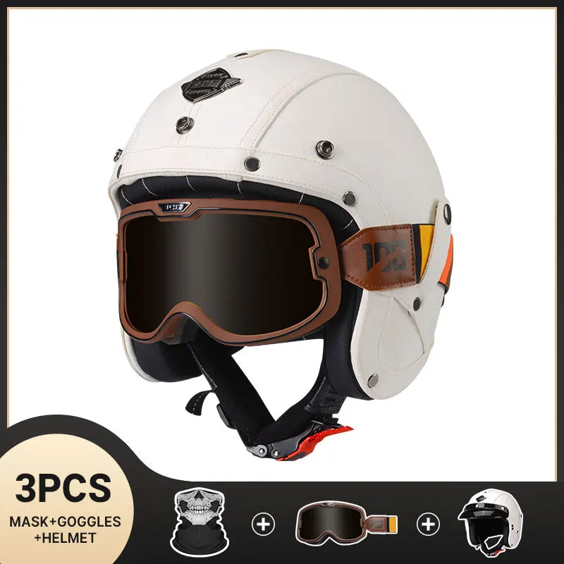 DOT Approved Vintage Leather Motorcycle Helmet Retro Open Face Chopper Casque Capacete Motorbike De Moto Masculino Casco Moto
