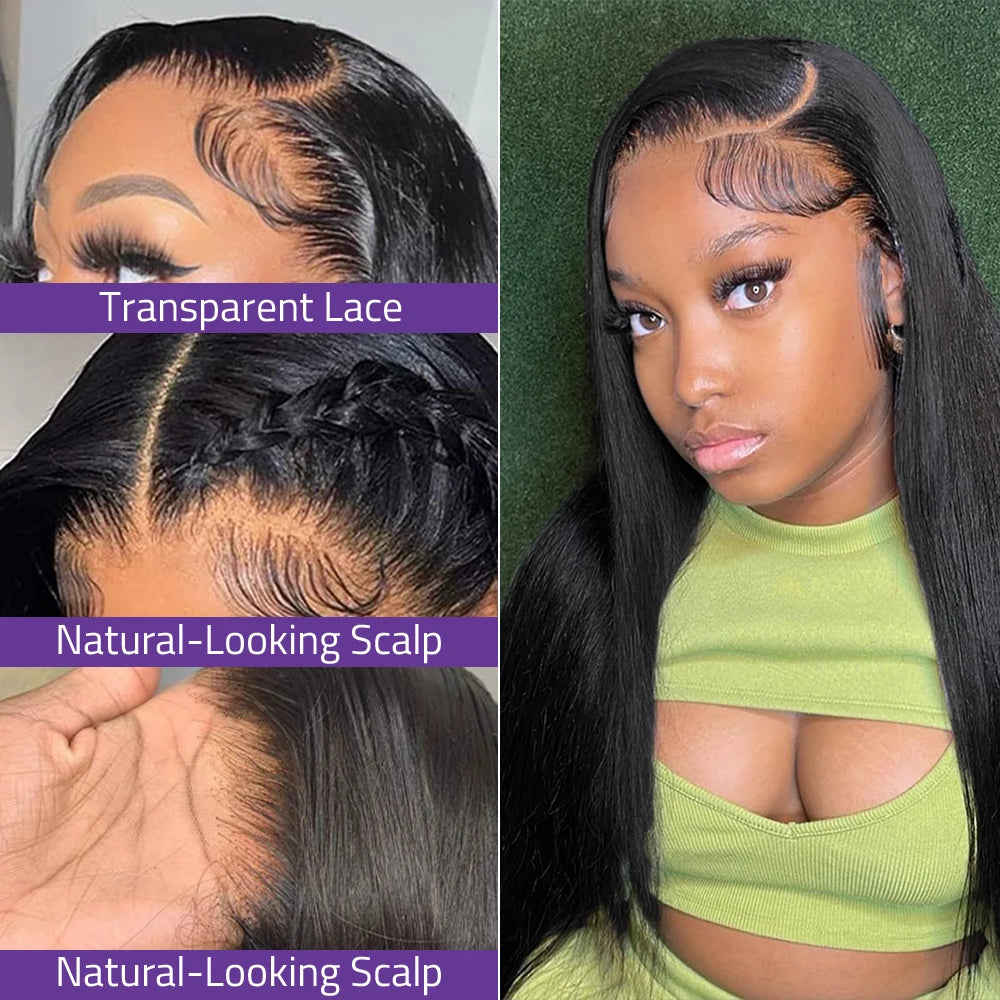 30 40 Inch 200 Density Long Straight 13x4 13x6 Full Frontal 360 HD Transparent Lace 7x6 Glueless Remy Human Hair Pre plucked Wig