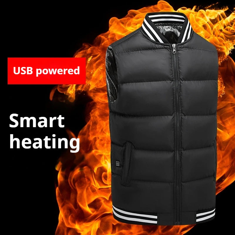 Thickened Down Cotton Heating Vest USB Charging Unisex Sleeveless Couple Outerwear Motorcycle Rider Vest Autumn Winter Warmth