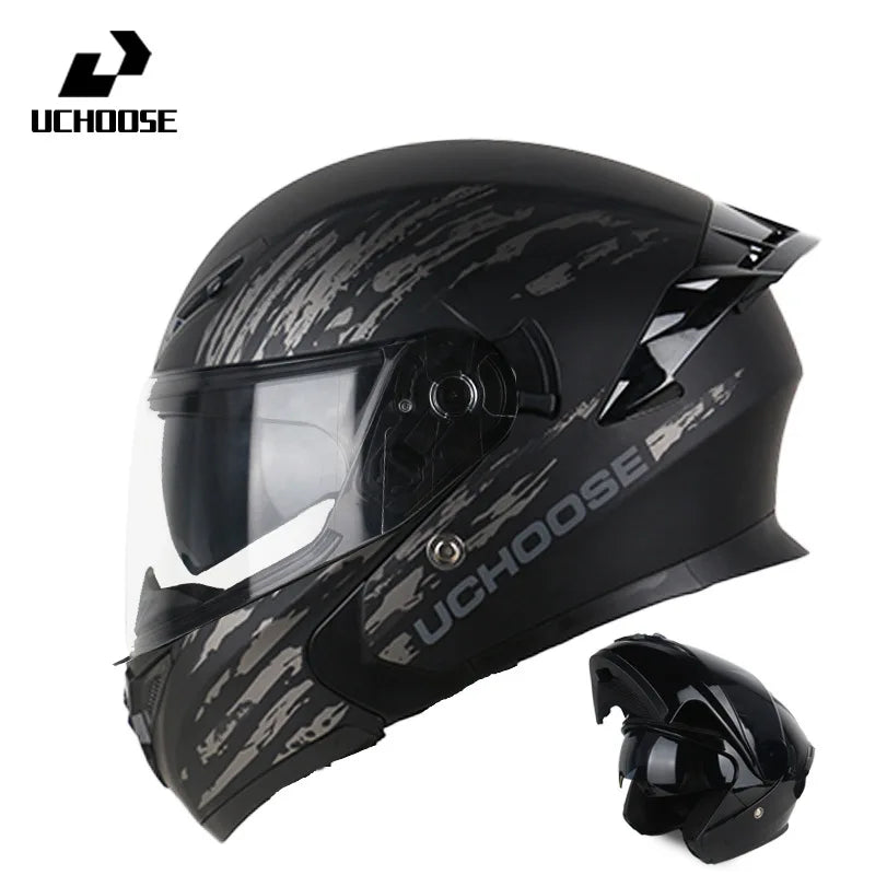 Motorcycle Helmet Dual Lens Cross-section Helmet Outdoor Cycling Flip Up Helmet Capacete Casco Moto with Bluetooth Headphones