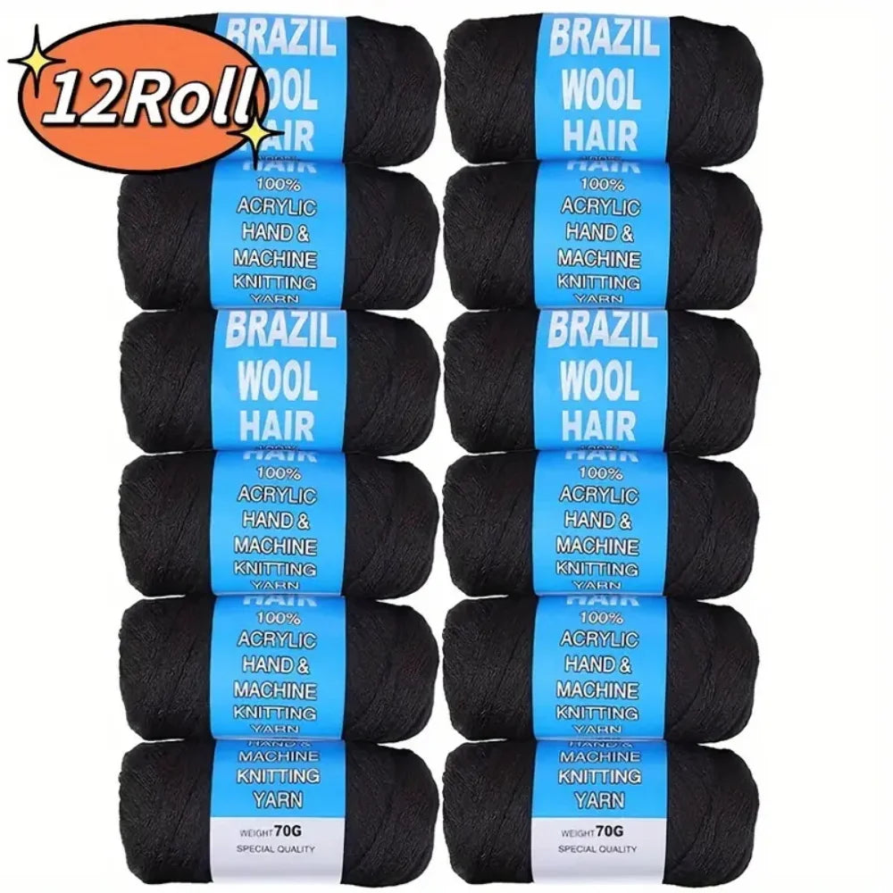 2/3/5/12pc Brazilian Wool Hair Synthetic Crochet Hair Extensions for Women African Hair Yarn for Natural Black, Jumbo Braids ﻿