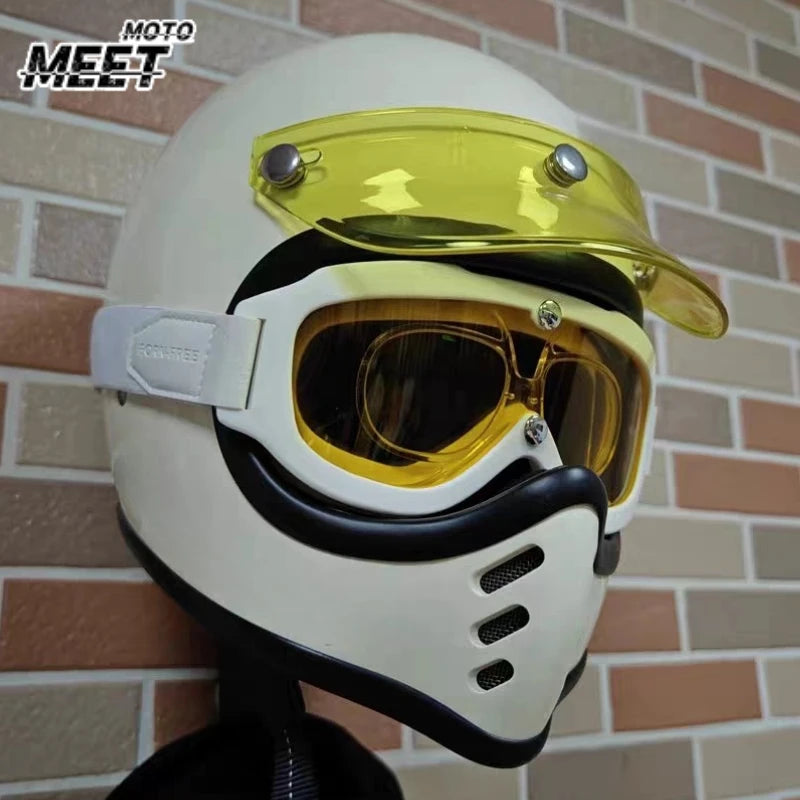 Pointed Nose Small Helmet Chrome Silver Rim Retro Motorcycle Fiberglass Helmet Four Season Full Face Helmet for Honda casco moto