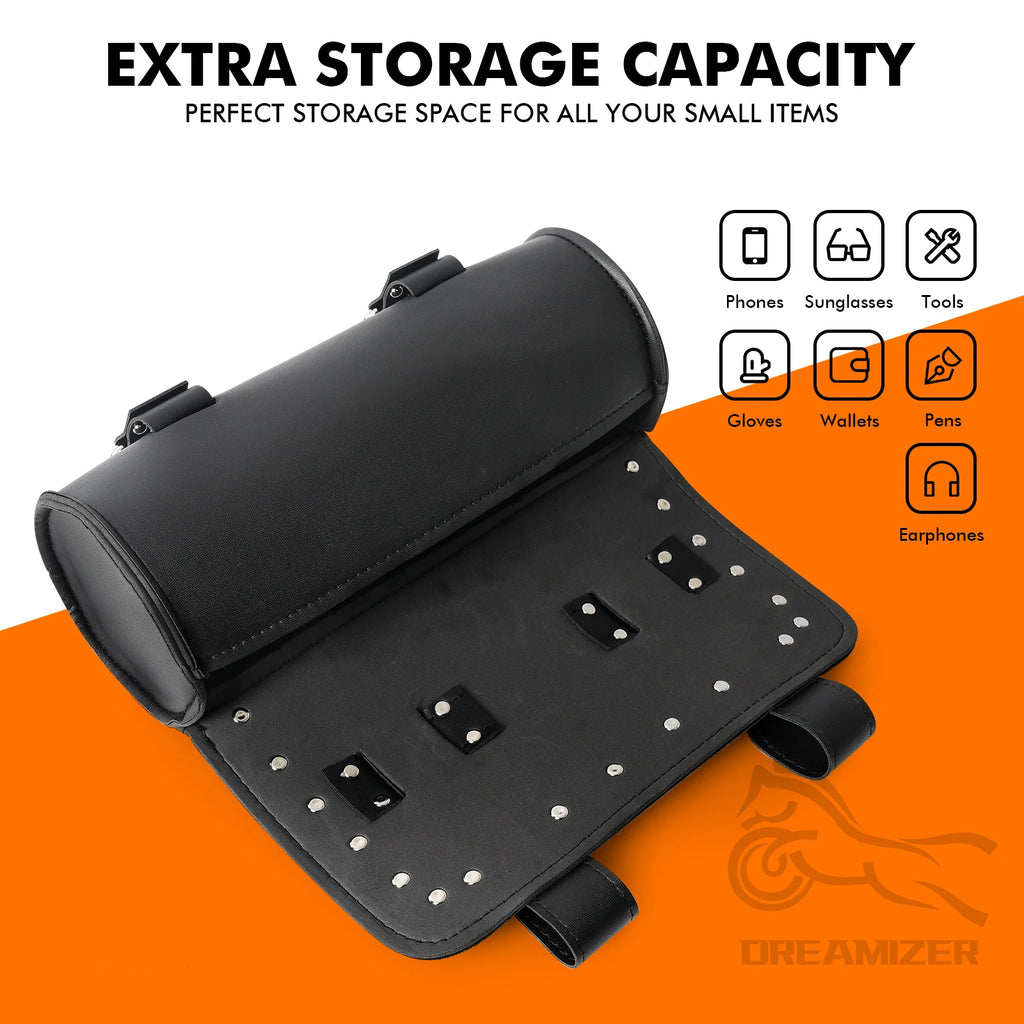 Motorcycle Front Fork Handlebar Bag Leather Waterproof Large Motor Saddlebags Bag Moto Luggage Capacity Storage Pouch Tank W4P2