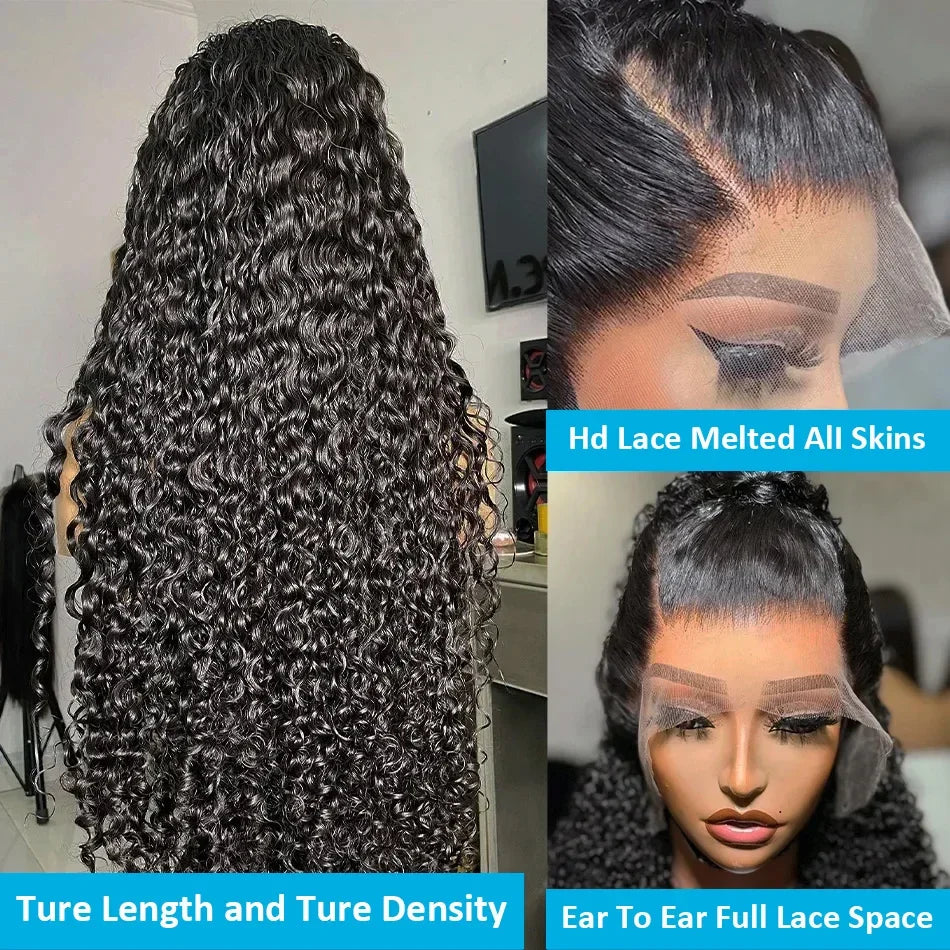Curly Wig Human Hair 40 Inch Hd Lace Wig 13x6 Human Hair Deep Wave Frontal Wig Water Wave Lace Front Wig Brazilian Hair Wigs
