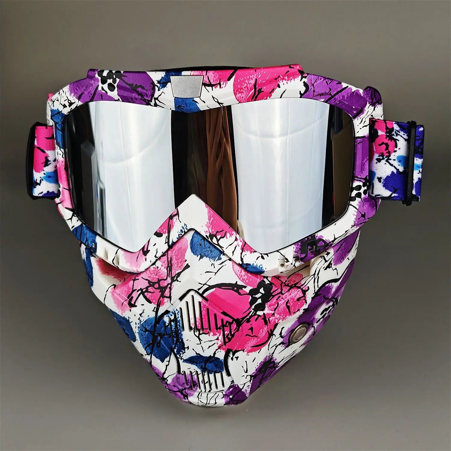 Motorcycle Glasses Riding Glases with Removable Face Mask, Removable Anti-fog Glasses, Mouth Filter, Adjustable Anti-slip Strap
