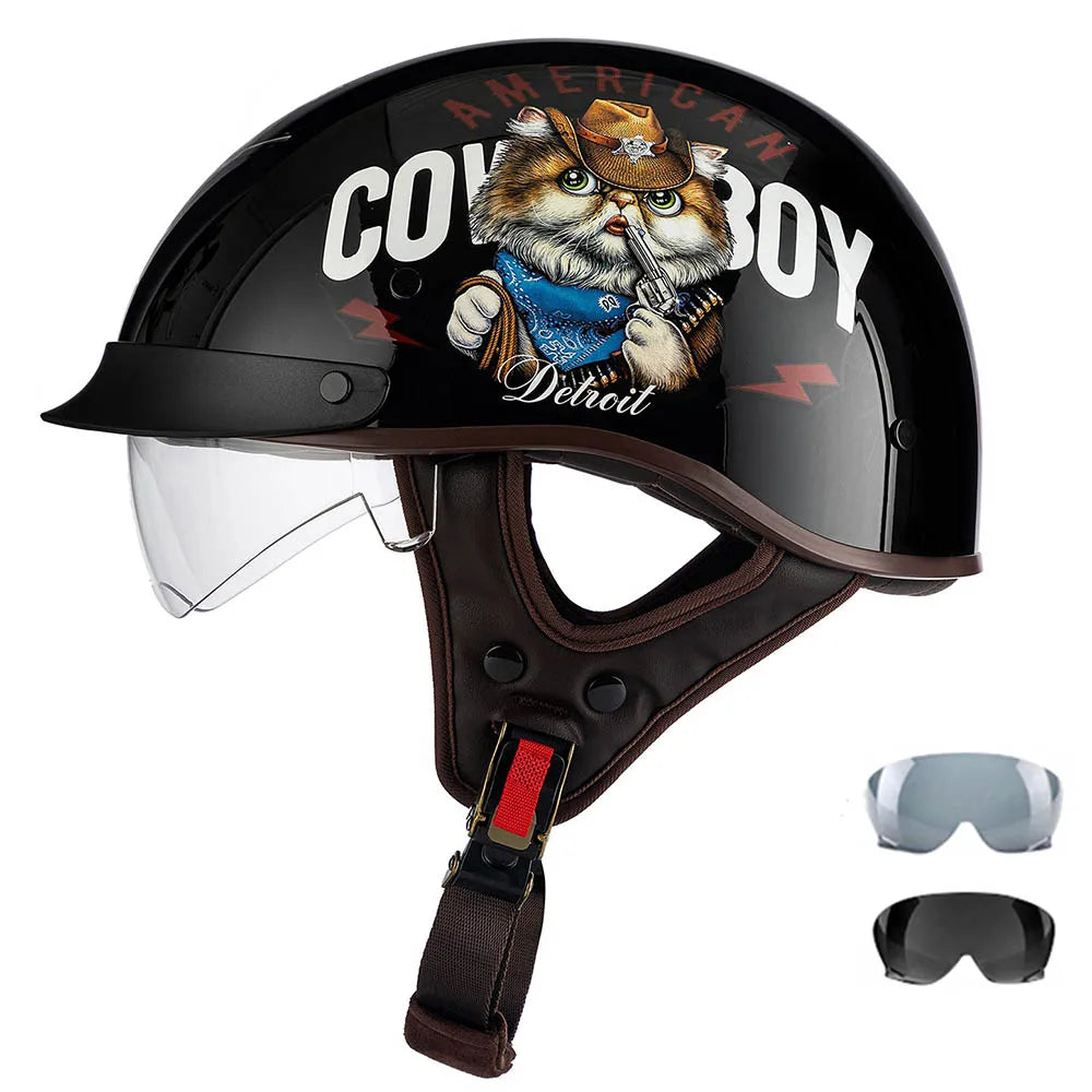 Motorcycle Half Helmet Four Seasons Helmet Summer Sunscreen Retro Fashion Helmet Men and Women Cycling Helemt ABS material