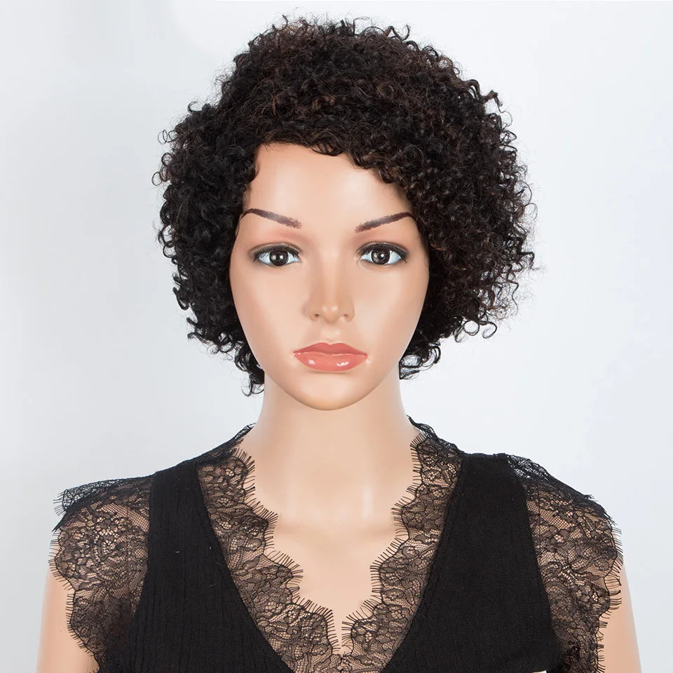 Lekker Short Pixie Cut Afro Kinky Curly Bob 100% Human Hair Wigs For Women Brazilian Remy Hair Full Machine Made Clearance Wigs