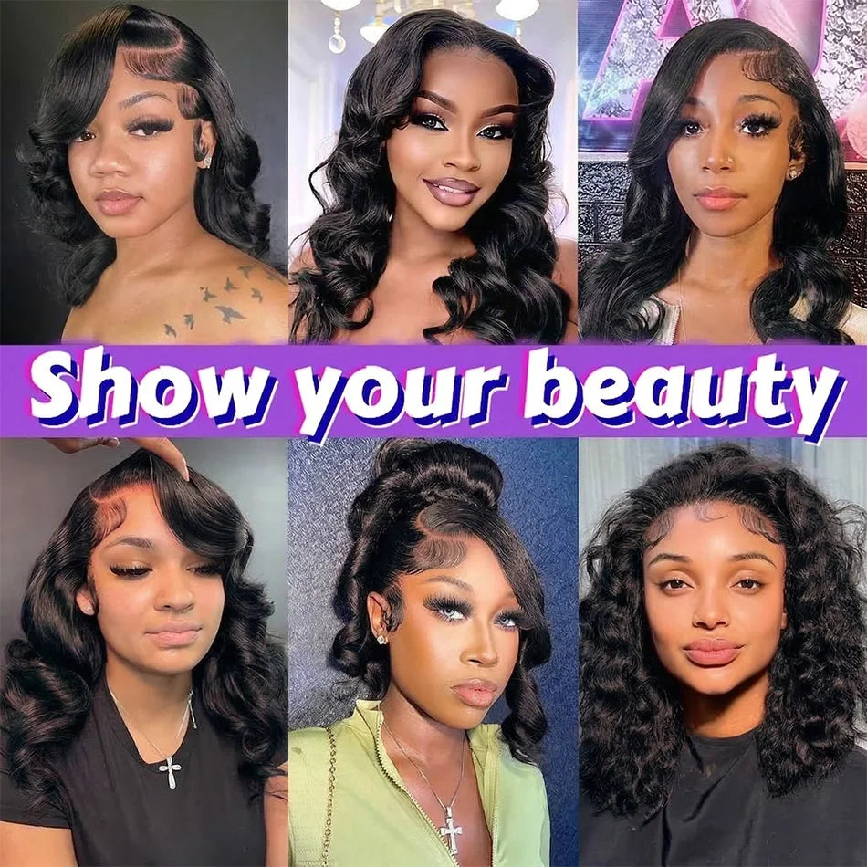 250% HD Lace Frontal Wig Short Bob Wig Human Hair Glueless Human Hair Wavy Body Wave 13x4 Transparent Lace Front Wigs For Women