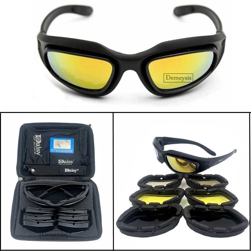 Tactical Polarized Glasses Sunglasses with 4 Lens Kit for Outdoor Sport Motorcycle Riding Hiking Fishing Hunting