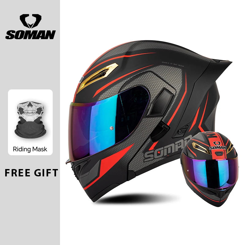 Unisex DOT Approved Dual Visor Flip Up Motorcycle Helmets Racing Full Face Helmet Double Lens Modular Riding Flip-up Helmet