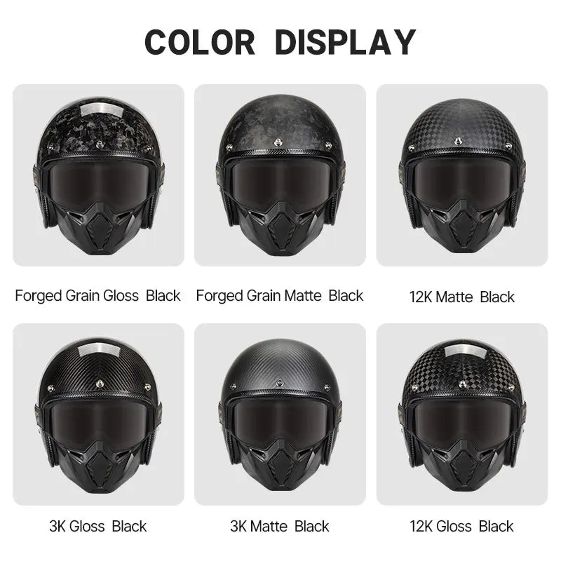 Open Face Helmet Carbon Fiber Motorcycle Helmets for Moto DOT Approved Four Seasons Universal 3K 12K Ultra Light 3/4 Jet Helmet
