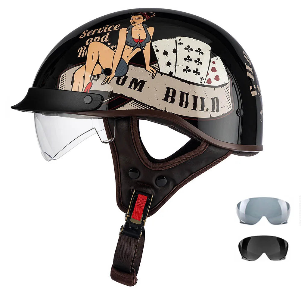 Motorcycle Half Helmet Four Seasons Helmet Summer Sunscreen Retro Fashion Helmet Men and Women Cycling Helemt ABS material