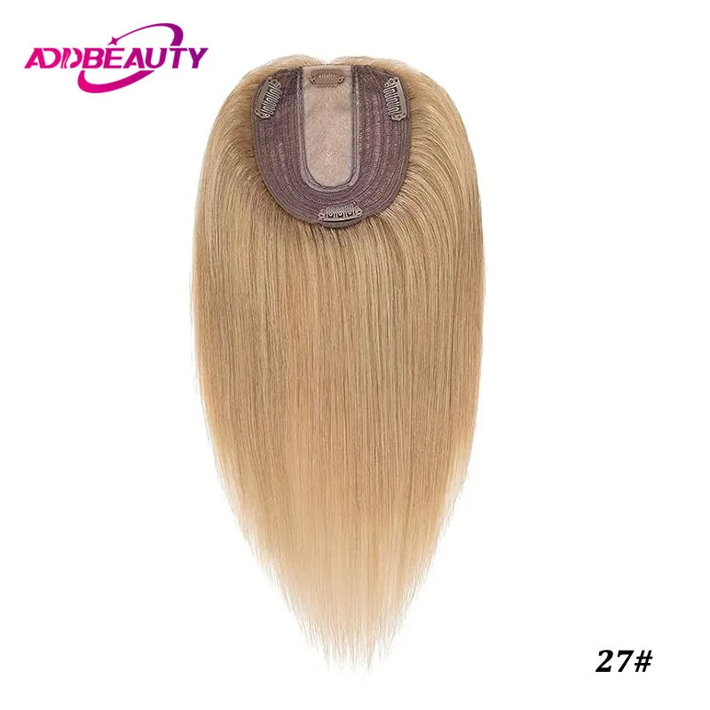 Women Topper Human Hair Straight Silk Top Human Hair Wigs Machine Made Clip in Remy Hair Toupee Silk Base Human Hair System Unit