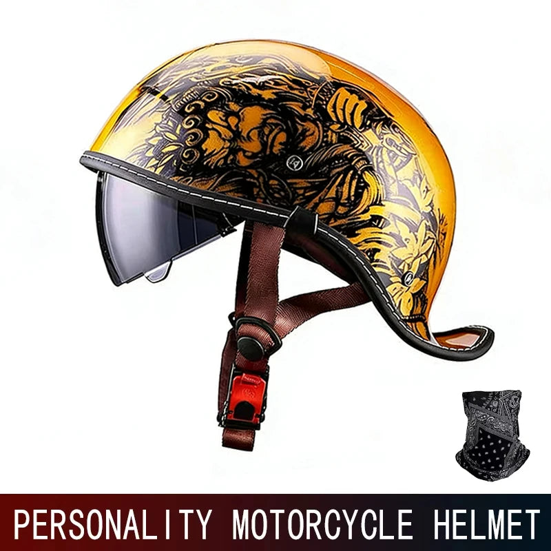 DOT motorcycle retro helmet scoop helmet for men and women summer half helmet cruise motorcycle tilt helmet commuter personality