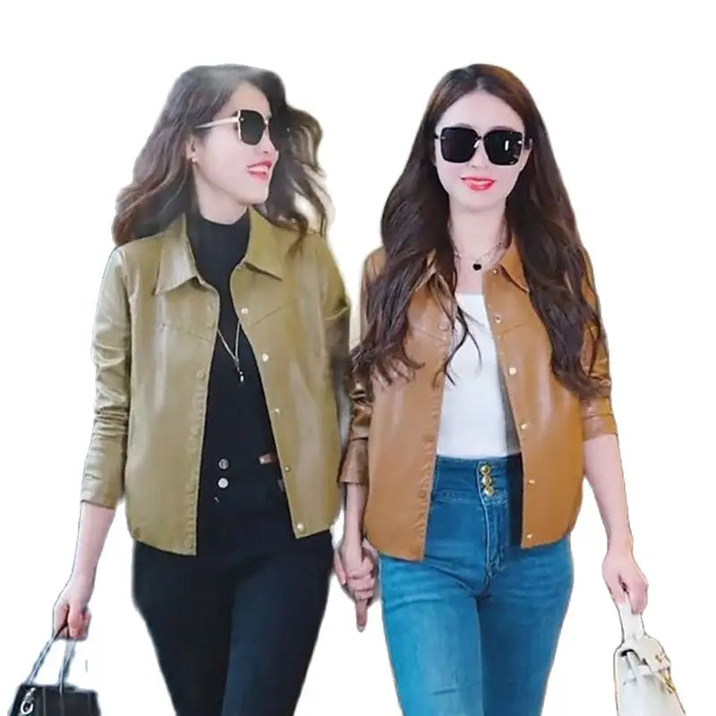Fashion Short Leather Jacket Female Motorcycle Clothing 2026 New Spring Autumn Coat Korean Version Loose Casual Outerwear Top