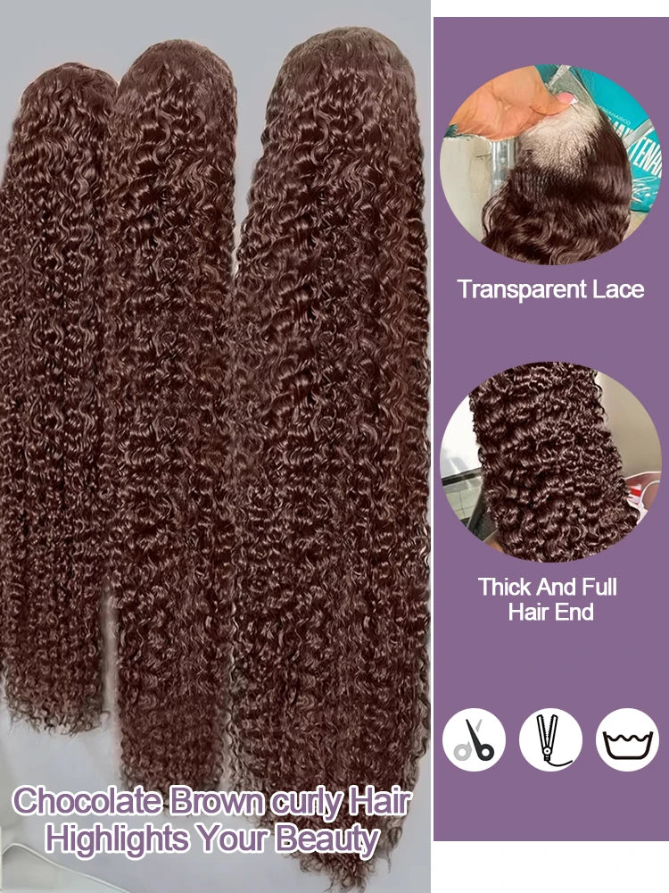 Chocolate Brown Jerry Curly Lace Front Wig 7x5 Gluleless Colored Human Hair Wigs Pre Plucked Deep Wave 13x6 HD Lace Frontal Wig