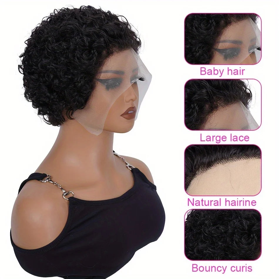 6 Inch Lace Front Pixie Cut Wig With Short Curly Human Hair Brazilian Pixie Cut Wig Human Hair Wig 13X1 Lace Front Wig