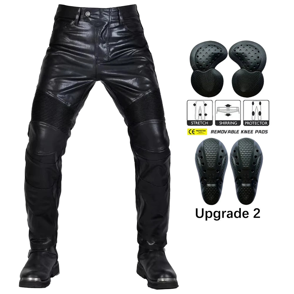 2024 Motocross Racing Pants PU Leather Biker Trousers Waterproof Windproof Men With 4X CE Knee Hip Pad Motorcycle Riding Jeans