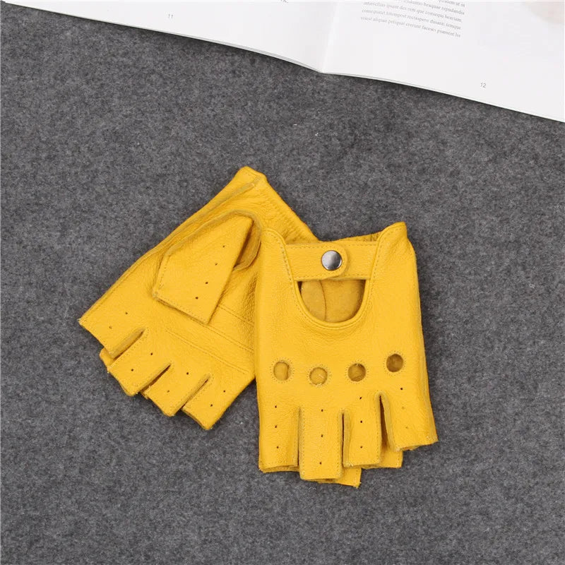 Genuine leather gloves with half finger breathable retro motorcycle wear resistant fitness outdoor motorcycle riding gloves