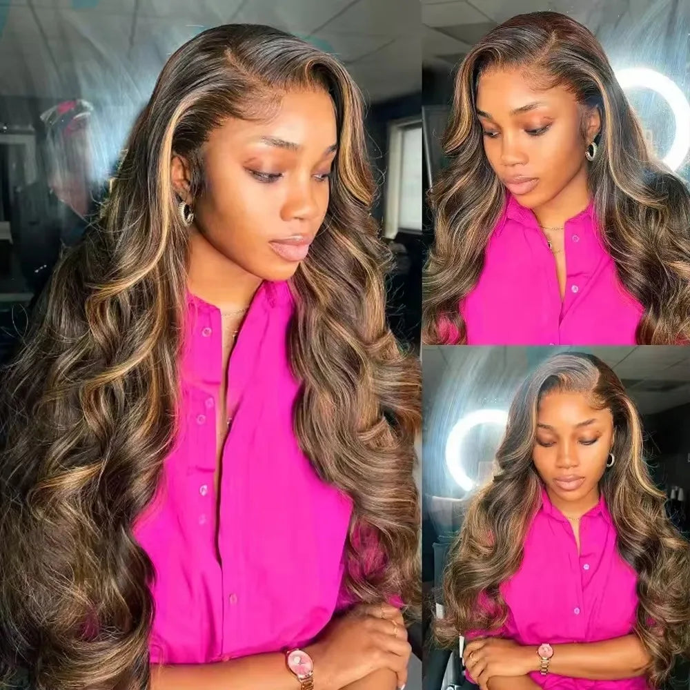 Highlight Body Wave Human Hair Lace Front Wig 13x6 HD Lace Frontal Wig Hair For Women P427 200 Density HD Lace Front Wig 38 Inch