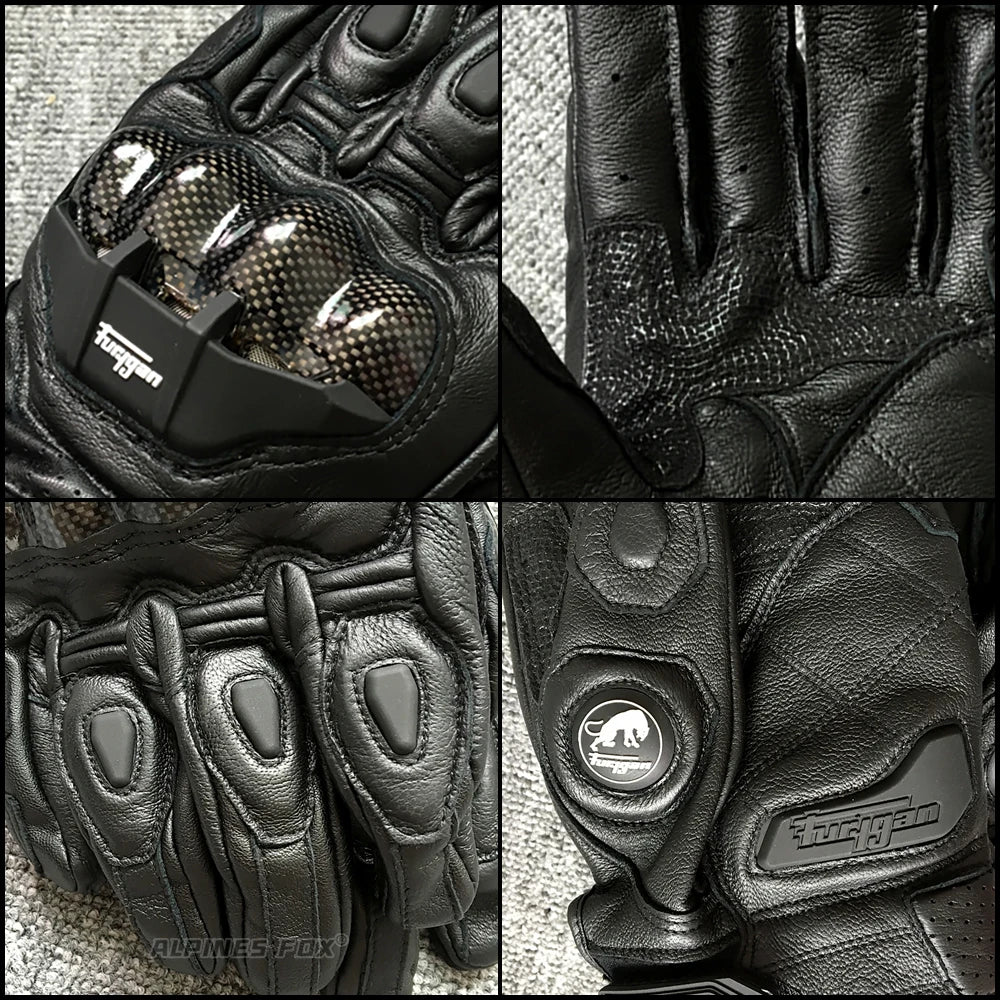AFS 6 Motorcycle Leather Gloves Carbon Fiber Protective Gloves Men Black Motocross Motorbike Glove Racing Riding Gloves M-XXL