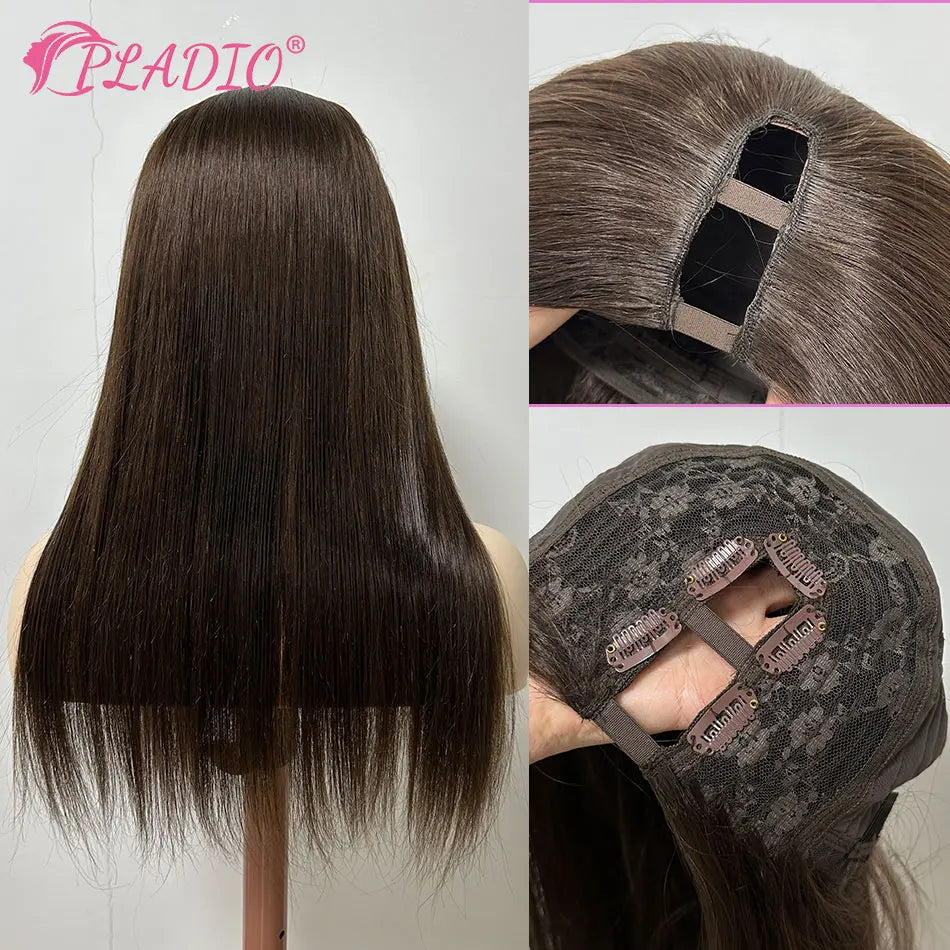 U Part Wigs 100% Human Hair Long Wigs Brazilian Straight Wigs No Lace For Women 14-28 Inch 180% Density