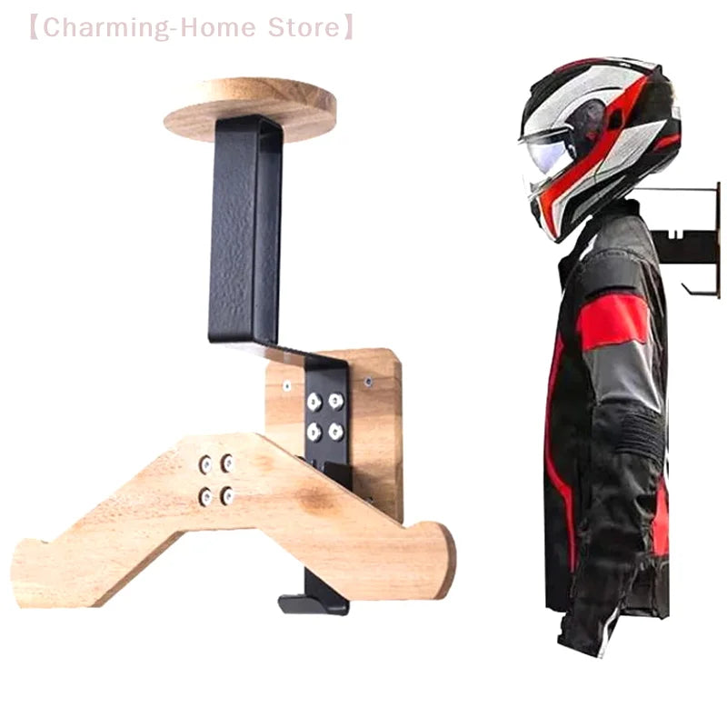 Black Walnut Helmet Holder 2-in-1 Helmet Racing Suit Hanger Motorcycle Helmet Mount Rack For Vest Equipment Solid Wood Hangers