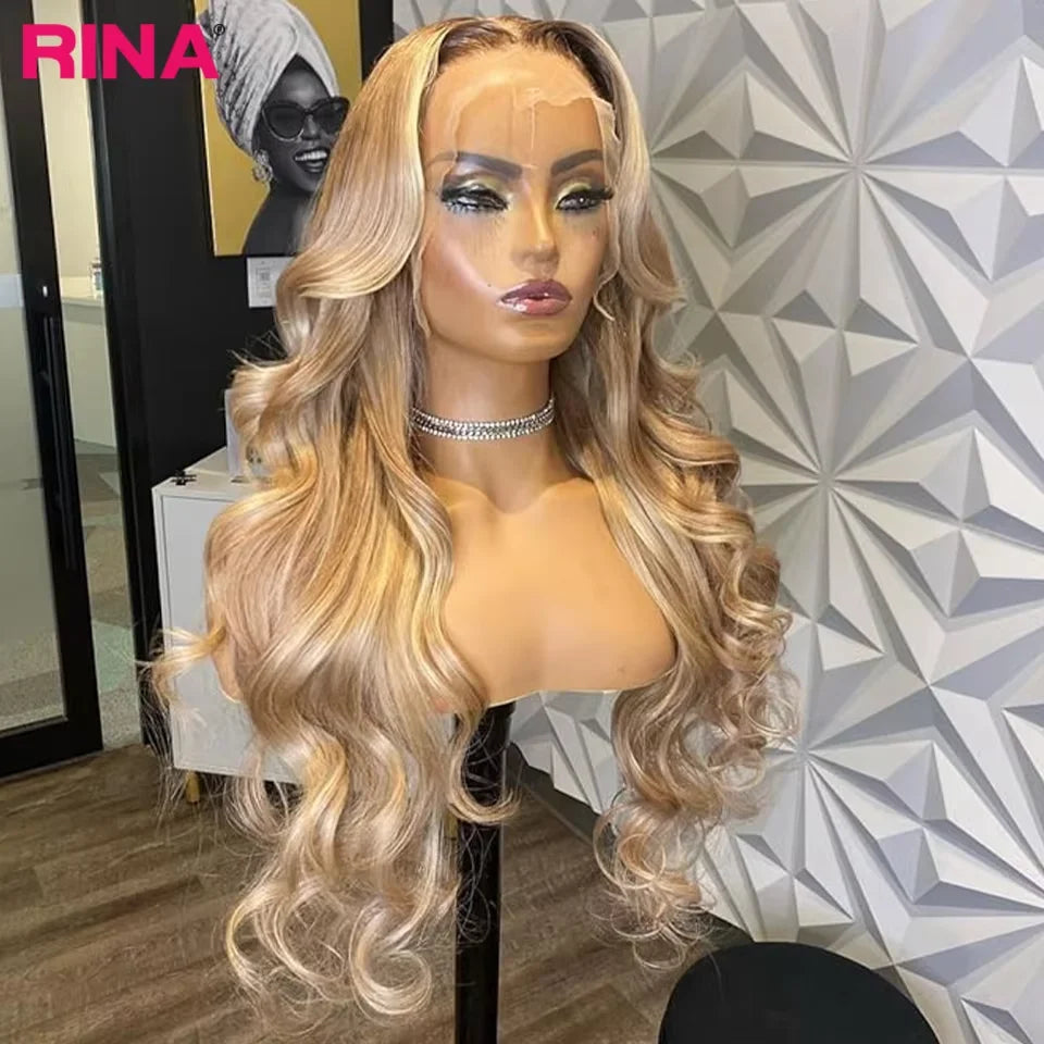 13x6 Ombre Blonde With Root Colored Lace Front Wigs For Women Human Hair Body Wave Ombre Ash Blonde Lace Frontal Wig