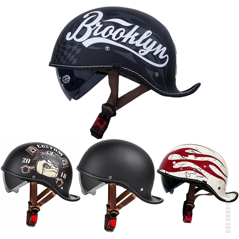 Retro Motorcycle Helmet Casco Moto Half Helmet German Classic Retro Cruise Helmet Capacete De Moto with HD Visors Four Seasons