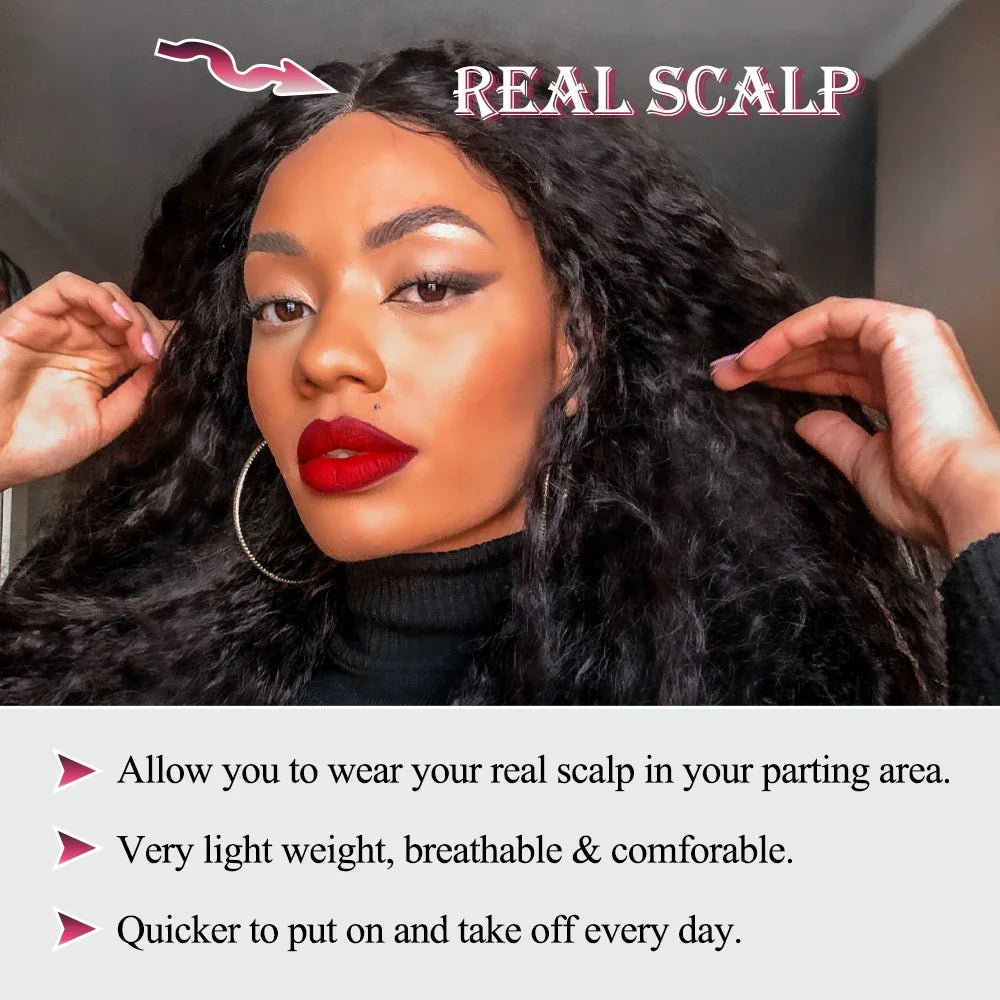 Long Curly V Part Human Hair Wigs 200 Density Water Wave Wig For Women V part Human Hair Head Clip In Halr Wigs 16-32 Inches