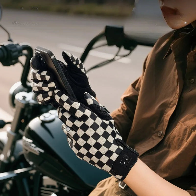 Motorcycle Riding Gloves Breathable Touchscreen Compatible for Men Women Motorbike Cycling Outdoor Sports Retro Plaid Design
