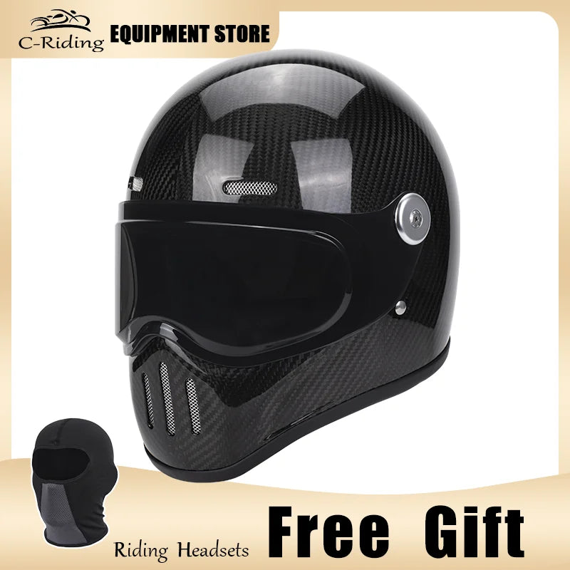 C-Ridng Genuine Carbon Fiber Adventure DOT Certified Modular Design Style Full Face Motorcycle Helmet with Dark Detachable Lens