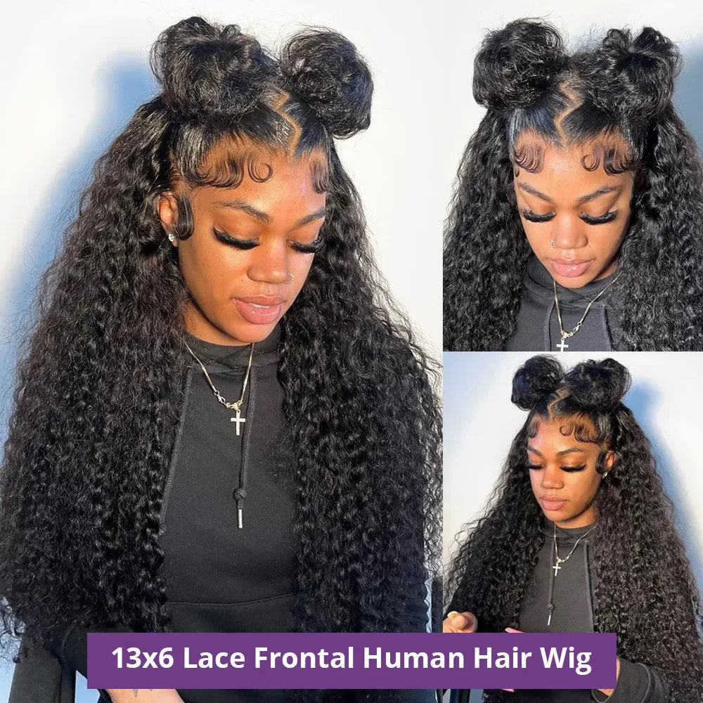 250 Density 13x6 Hd Lace Frontal Wig Deep Wave Human Hair Wigs For Women 13x4 Water Wave Lace Front Black Curly Wigs Pre Plucked