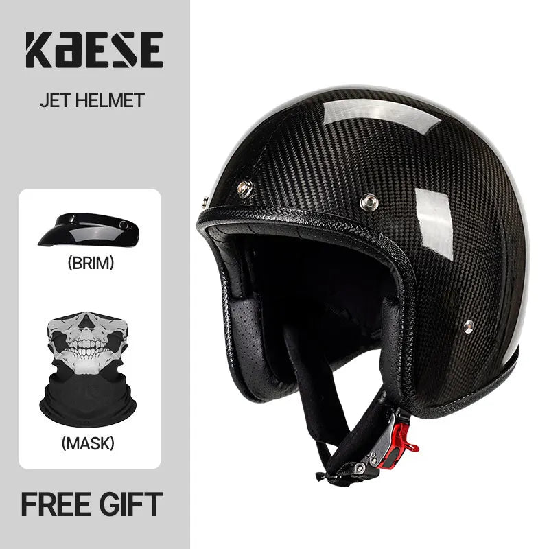Lightweight High Quality 12K Carbon Fiber Motorcycle Open Face 3/4 Helmet Racing Riding Safety Cruising Jet Helmets Men