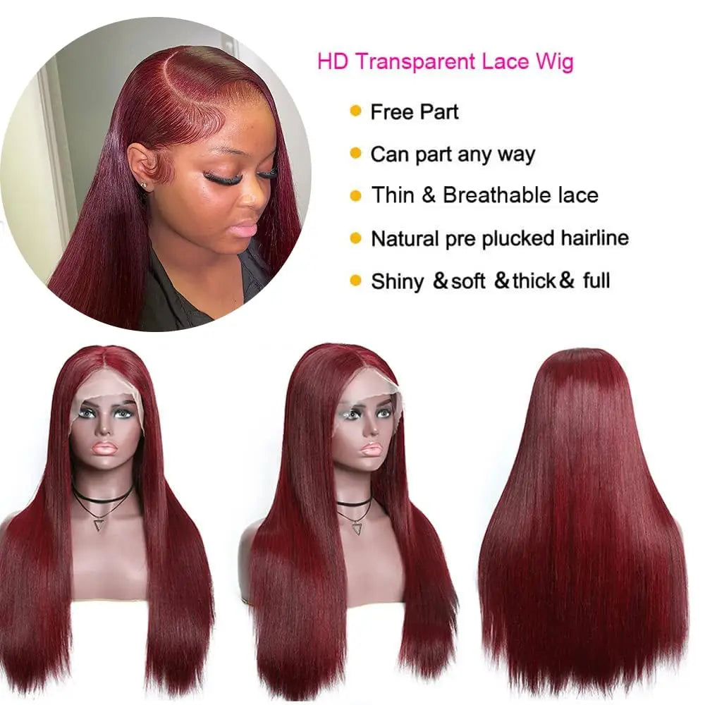 40 Inch Reddish Brown Lace Front Wigs Human Hair Pre Plucked 200% Density Straight Lace Frontal Wig Human Hair 13x6 HD Lace Wigs