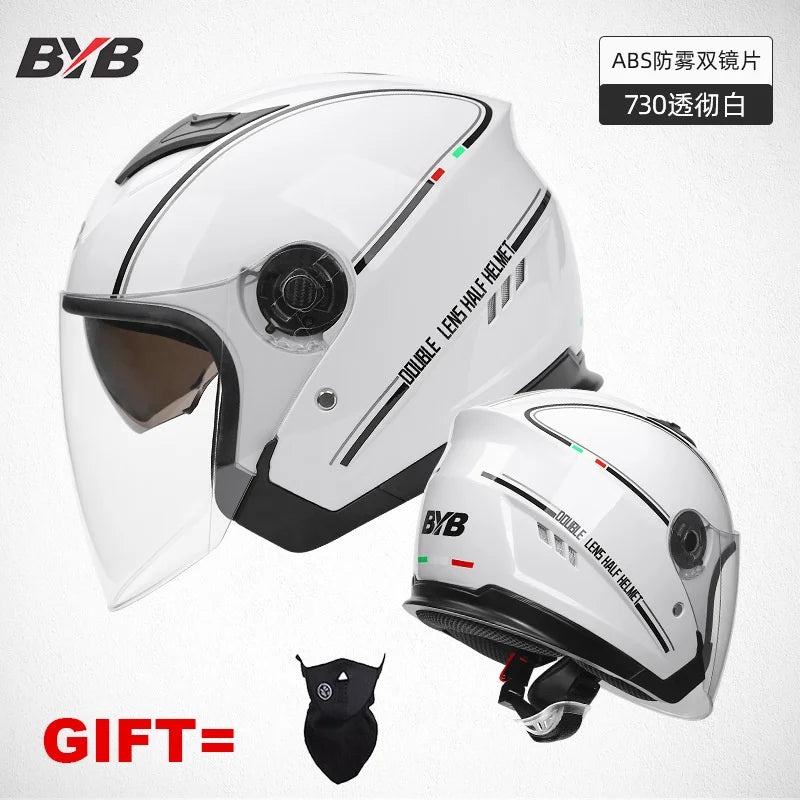 Free Gift Motorcycle Helmet Half Face DOT Motorbike Helmet Electric Safety Double Visor Dual  Lens Helmet Moto Casque For Adults