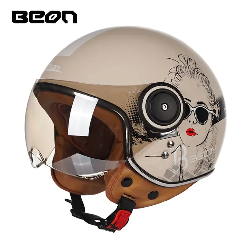 Beon Motorcycle Helmet ECE Certification Winter Warm Retro Half Cap Helmet Electric Vehicle Safety Helmet for All Seasons