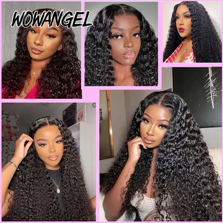 WOWANGEL 250 Density Curly Wigs 13x6 HD Lace Frontal Wig 100% Human Hair Pre Plucked Water Wave Wigs For Women Brazilian Hair