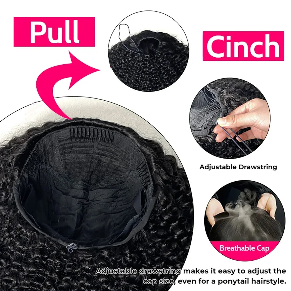 Curly Human Hair 3 IN 1 Half Wig Deep Wave Water Wave With Drawstring Flip Over Glueless Half Wigs For Women 200% Density