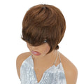 Short Straight Brown Textured Pixie Cut Human Hair Wig With Bangs Brazilian Remy layered shaggy pixie Wigs Machine Made