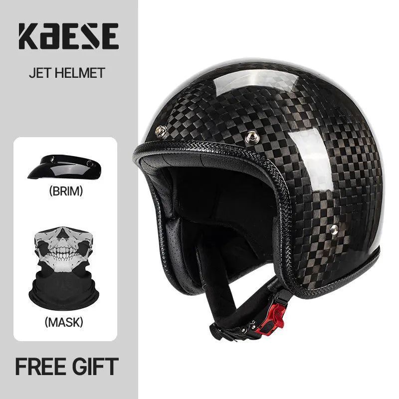 Lightweight High Quality 12K Carbon Fiber Motorcycle Open Face 3/4 Helmet Racing Riding Safety Cruising Jet Helmets Men